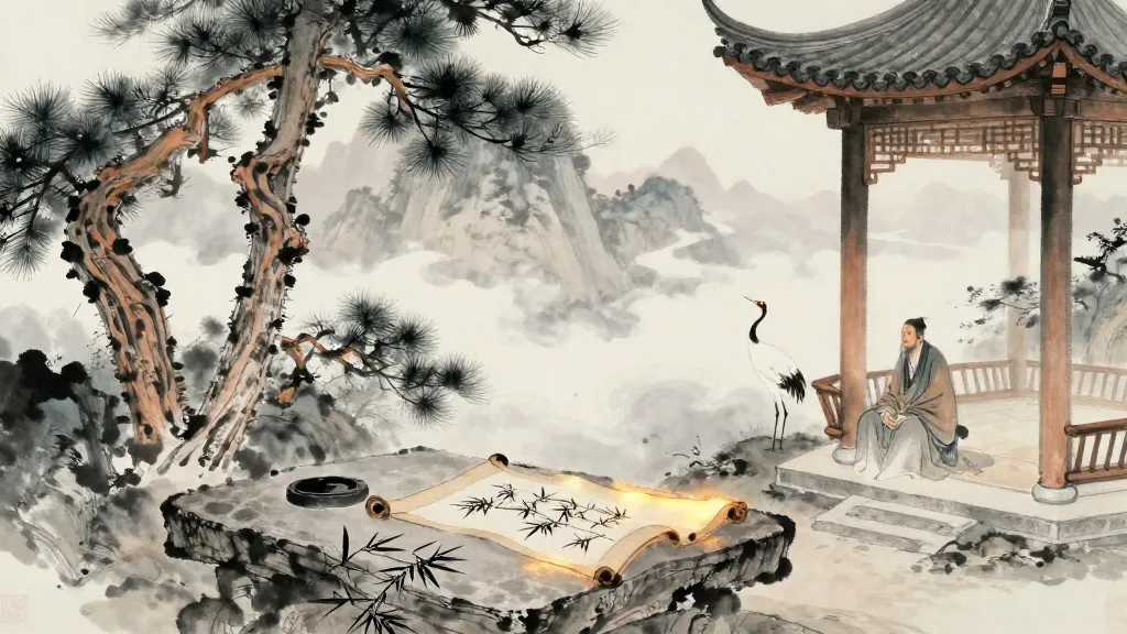 功名 (Achievement and Reputation) — Chinese ink painting