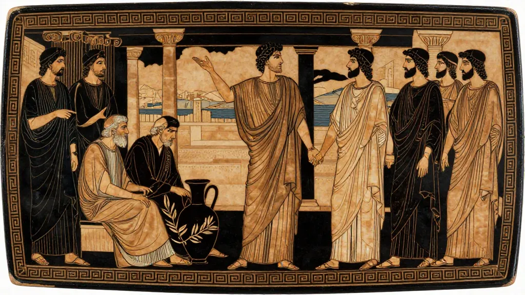 The Mytilenean Debate — Attic red-figure pottery painting